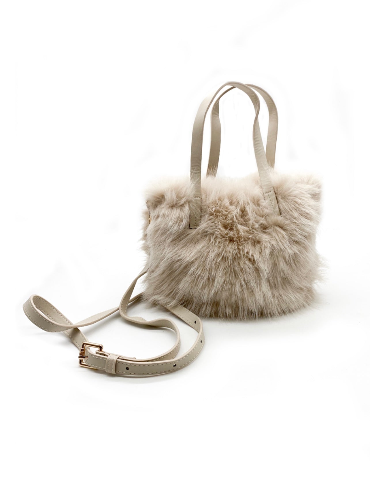 Cream Faux Fur Mini Tote Grab Bag