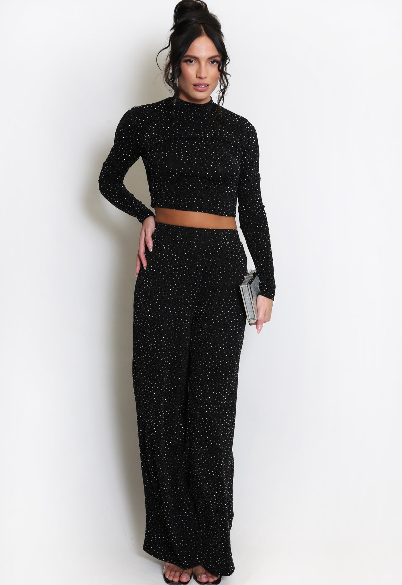 Black Studded Wide Leg Trousers