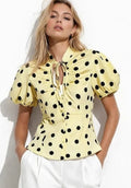 Yellow Polka Dots Front Knot Blouse