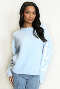 Blue Embroidered Sleeve Fluffy Knit Jumper