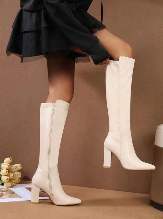 Cream Knee Length Boots