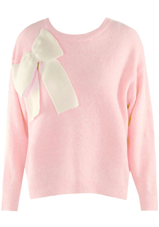 Fluffy Knit Jumper With Bow