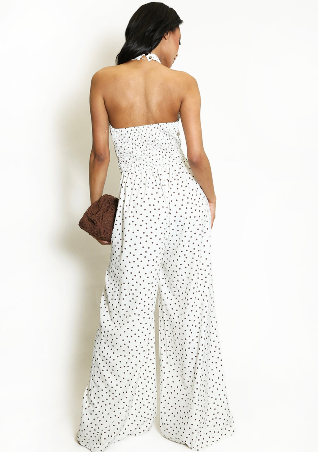 White Polka Dot Wide Leg Jumpsuit