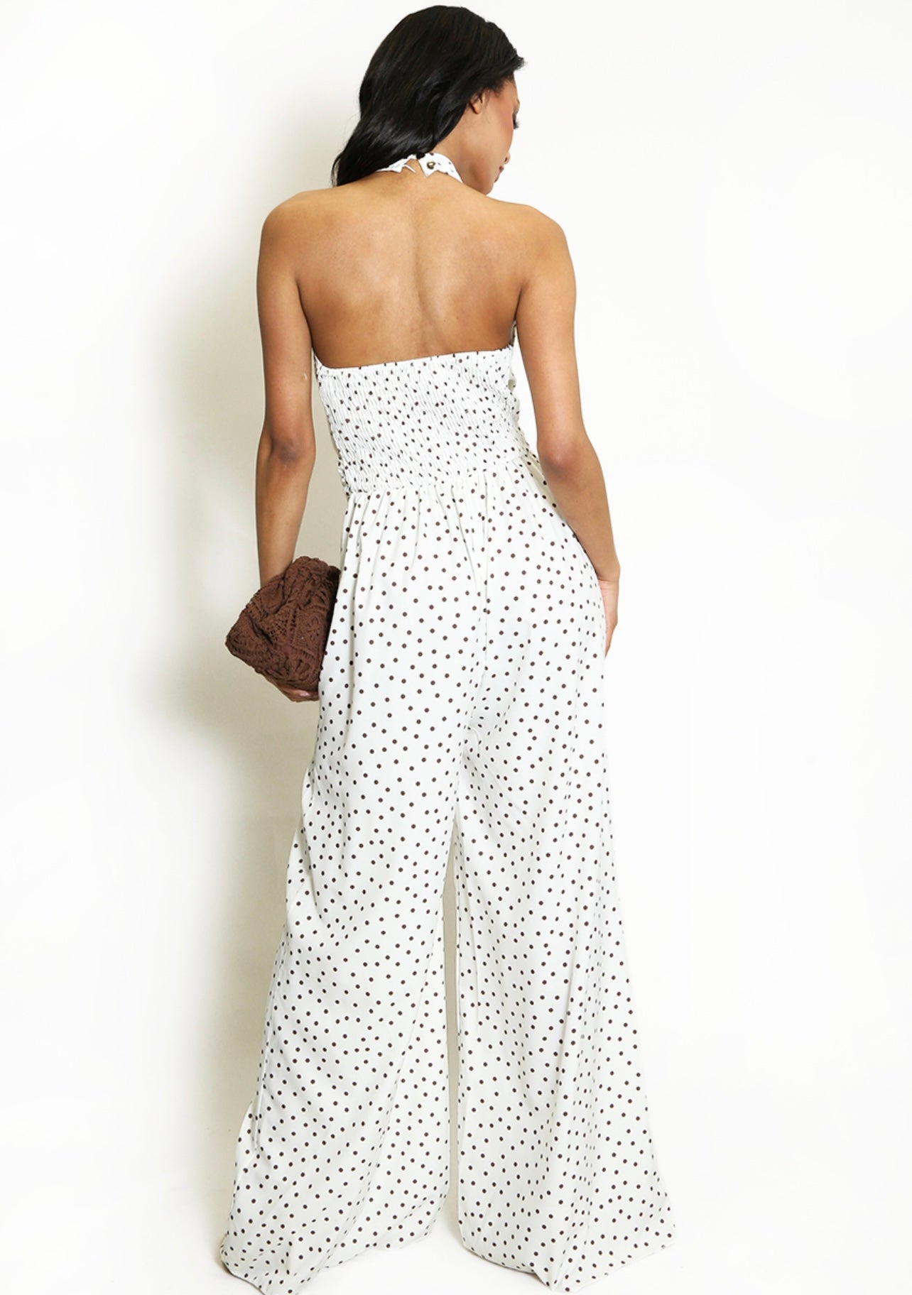 White Polka Dot Wide Leg Jumpsuit
