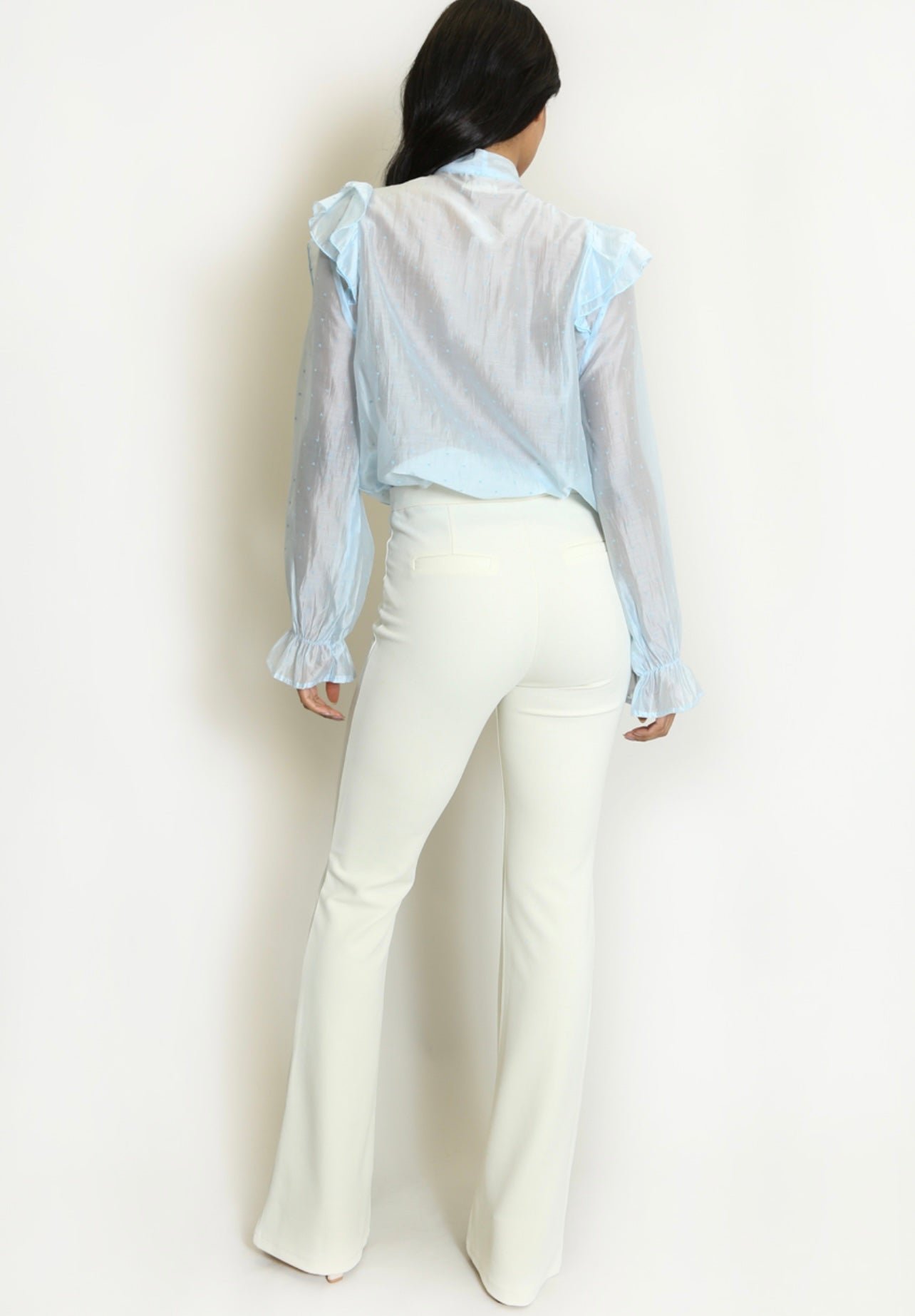 Cream Tailored Flare Trousers