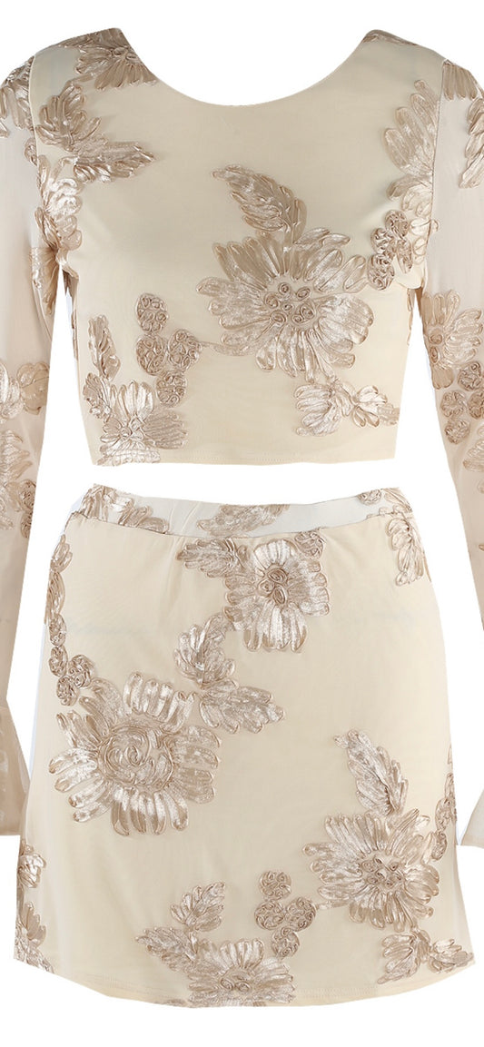 Nude Floral Lace Skirt