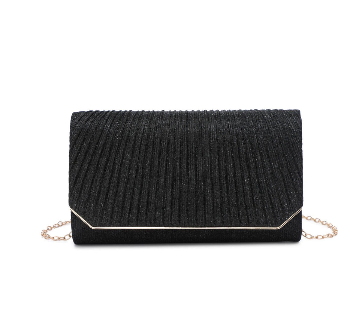 Metal Trim Along the Edge Glitter Clutch Bag