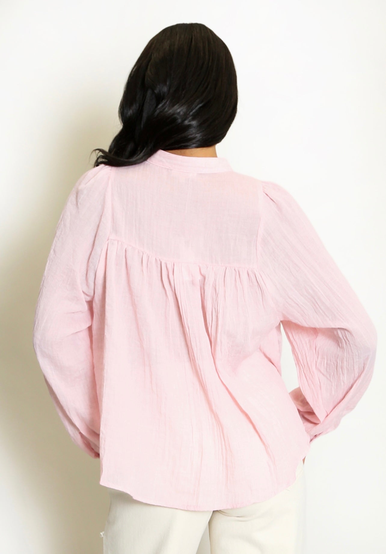Pink Paisley Embroidered Linen Blouse