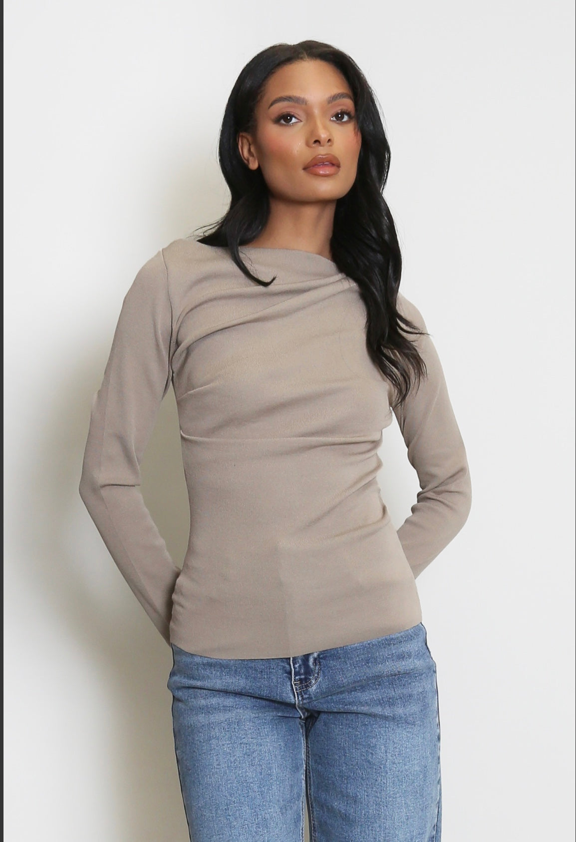 Fine Knit Side Ruched Jumper