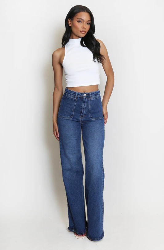 Denim Blue High Waist Flare Jeans