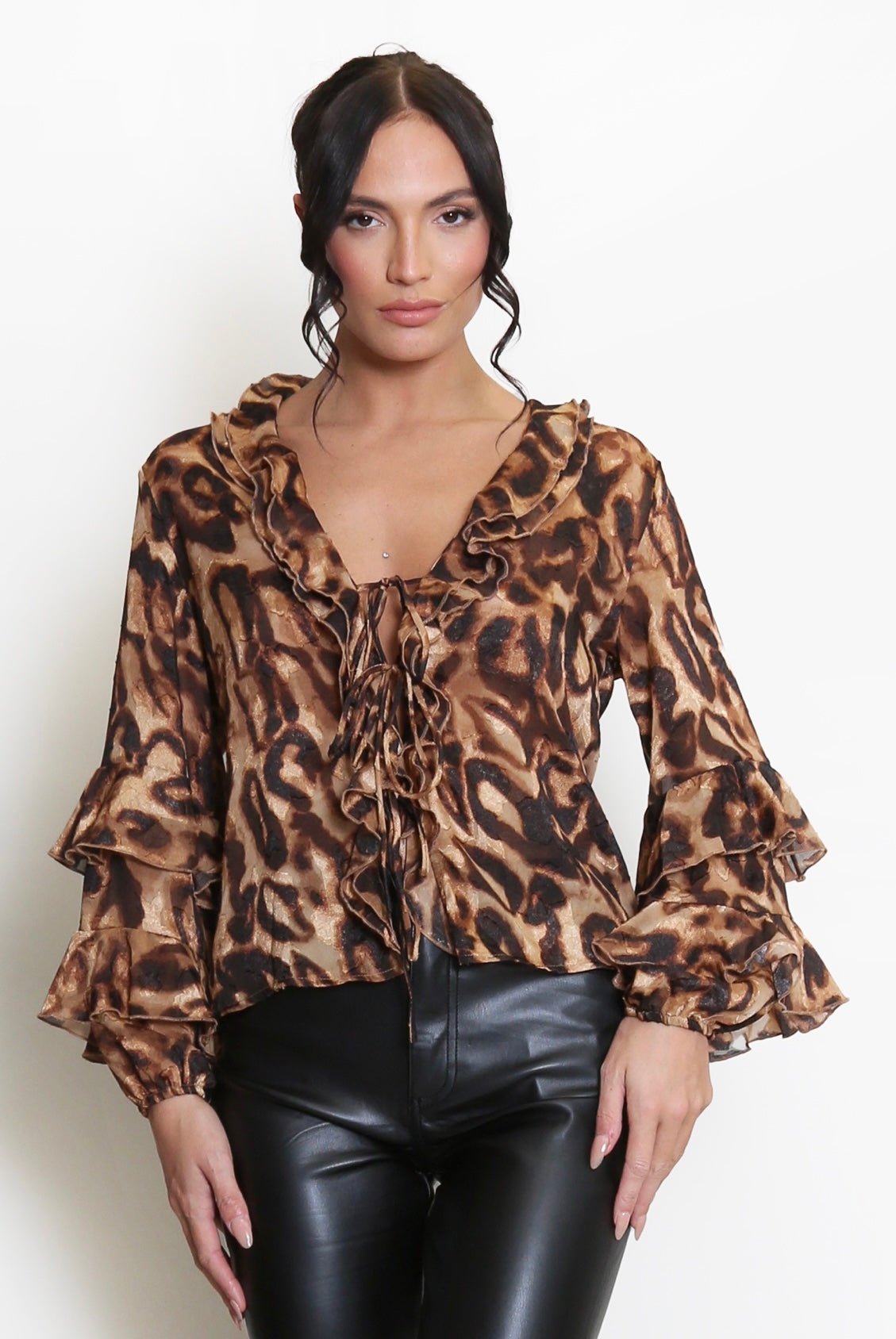 Leopard Tie Up Blouse