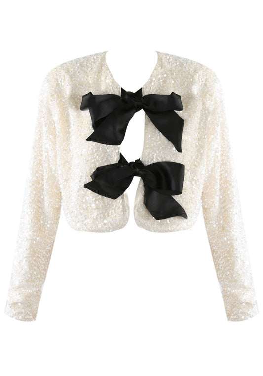 White Bow Front Sequin Top