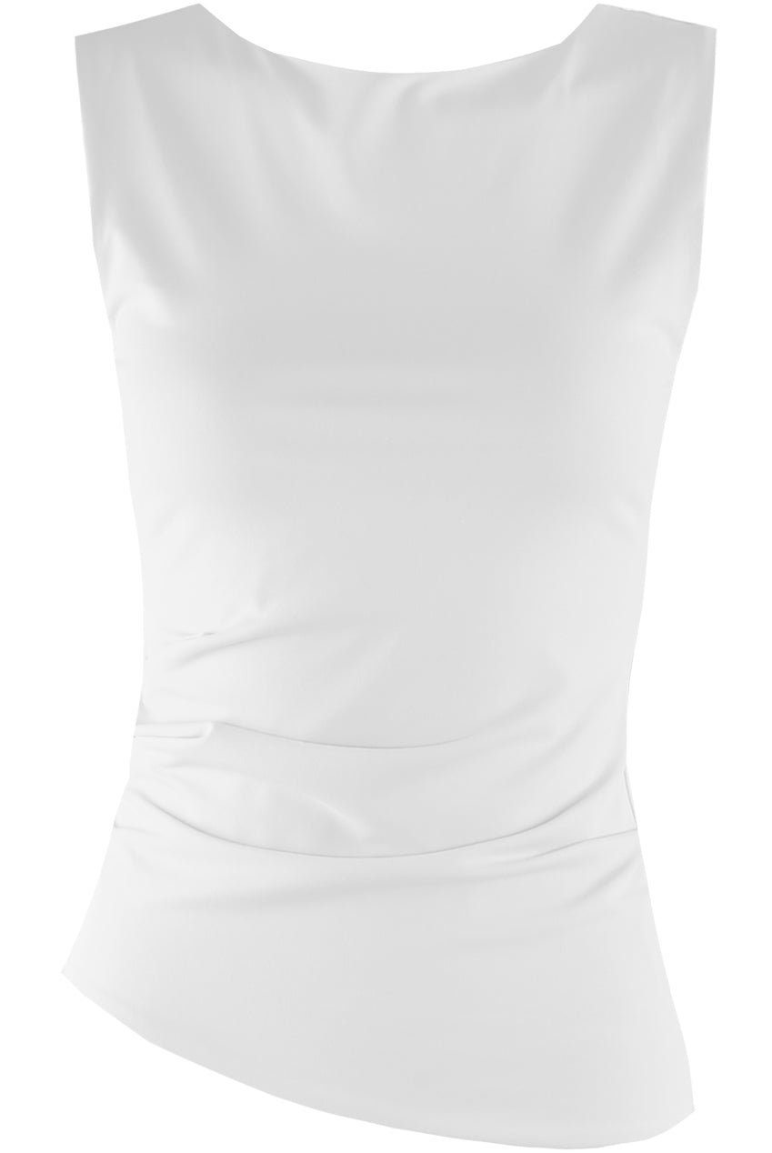 White Asymmetric Hem Satin Top