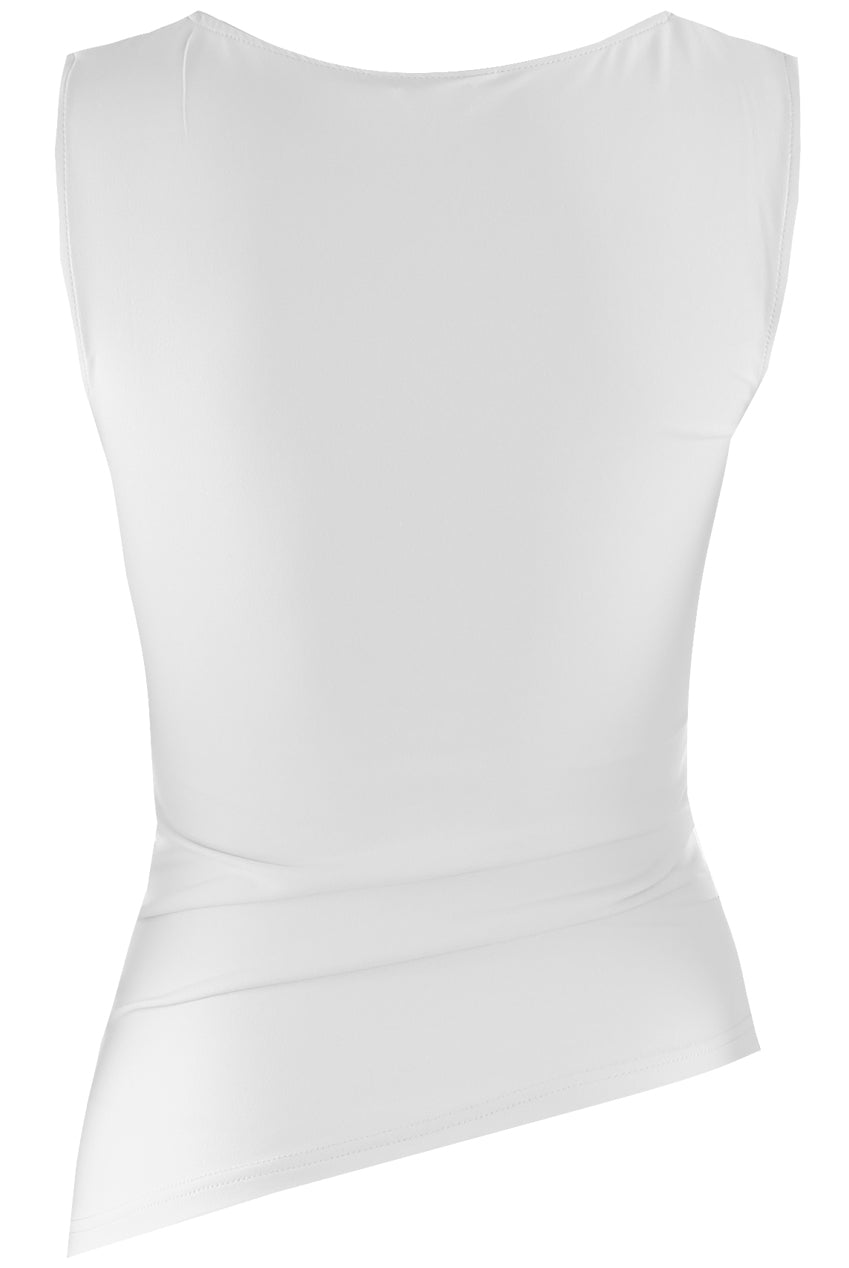 White Asymmetric Hem Satin Top