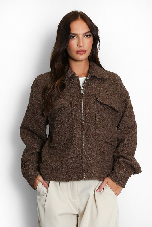 Brown Teddy Jacket With Pockets
