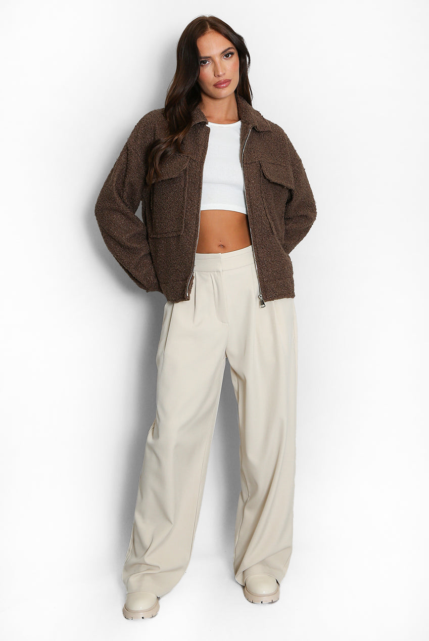 Brown Teddy Jacket With Pockets