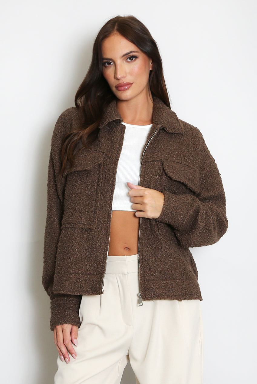 Brown Teddy Jacket With Pockets