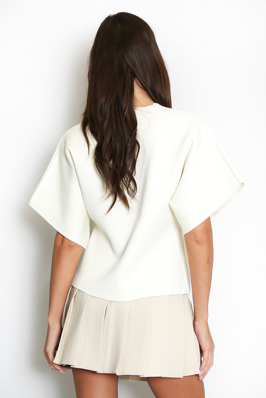 Beige Fine Knit Short Sleeve Cardigan