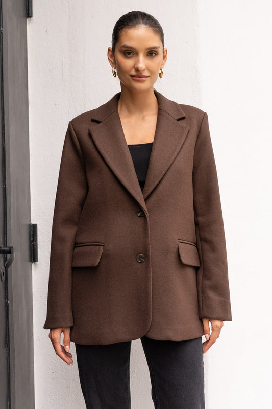 Coffee Wool Blend Oversized Blazer