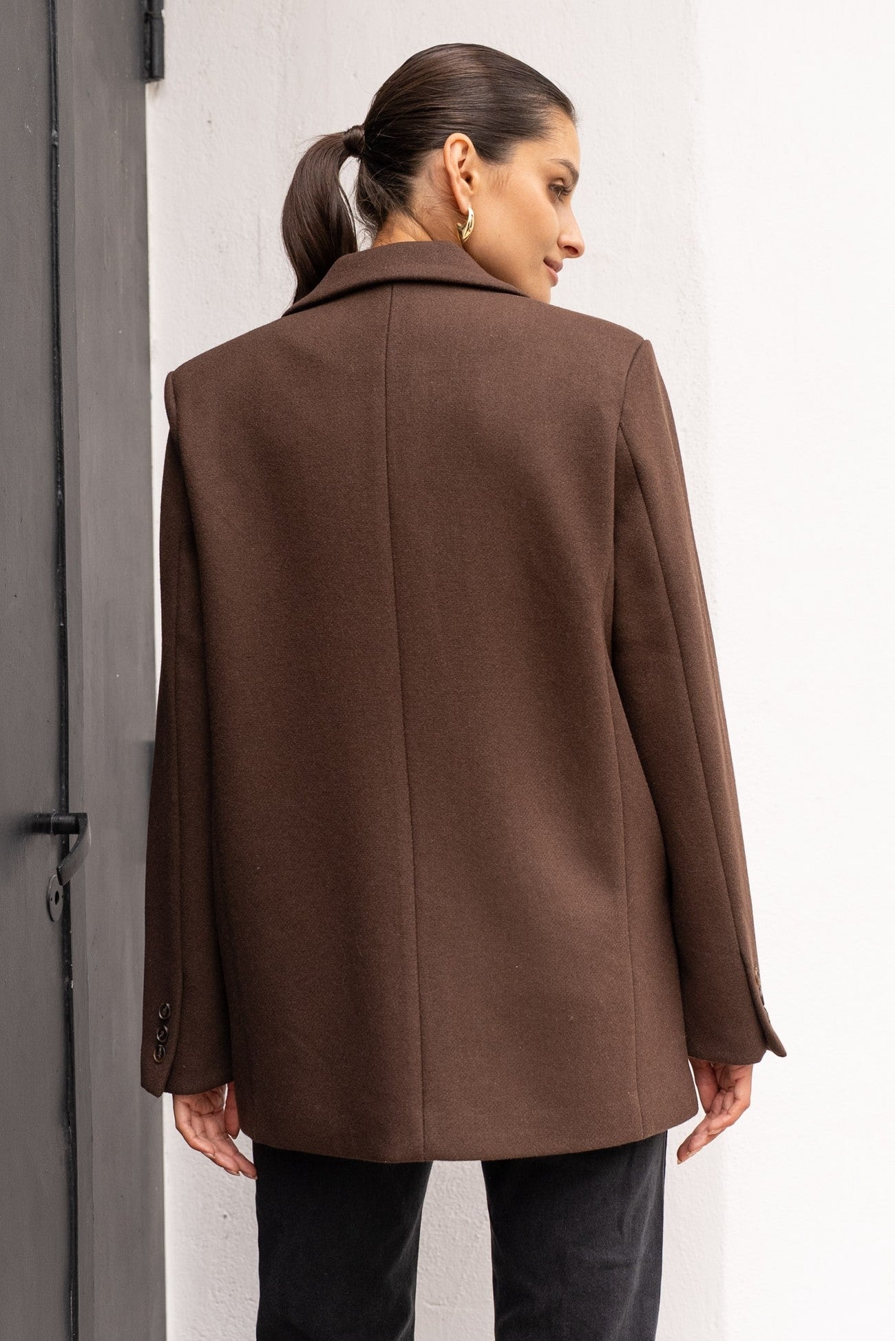 Coffee Wool Blend Oversized Blazer