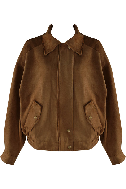 Camel Faux Suede Bomber Jacket