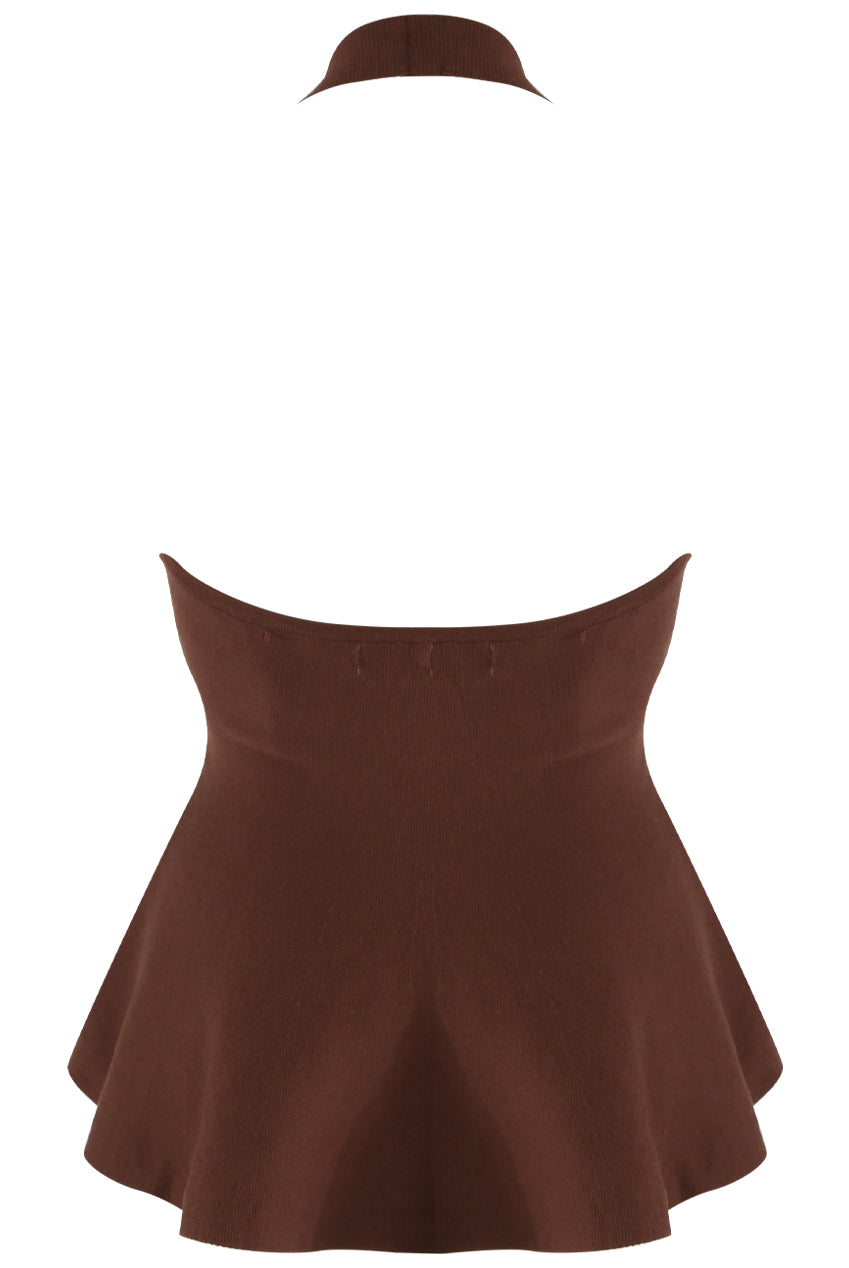 Brown Fine Knit Halter Neck Top