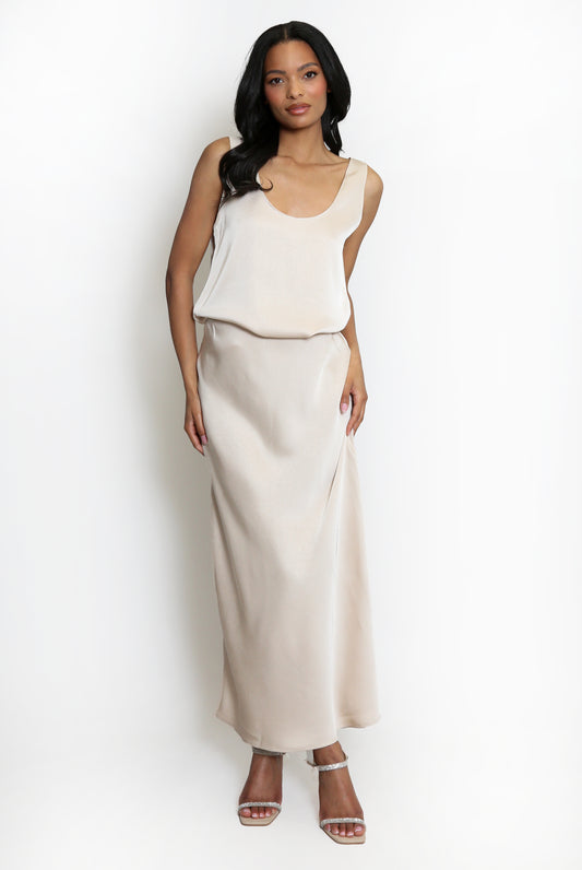 Cream Satin Maxi Skirt