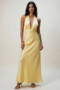 Yellow Halterneck Plunging Maxi