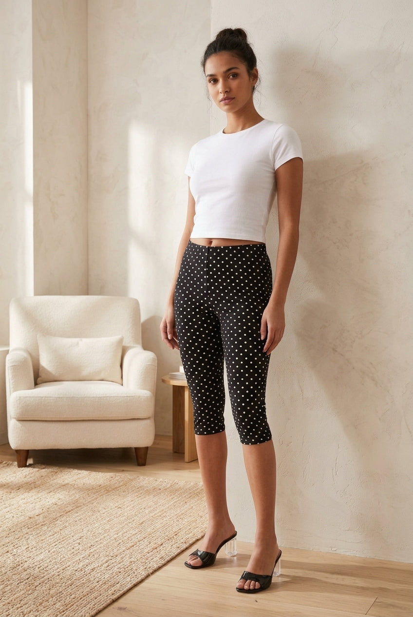 Black Polka Dot Capri Leggings
