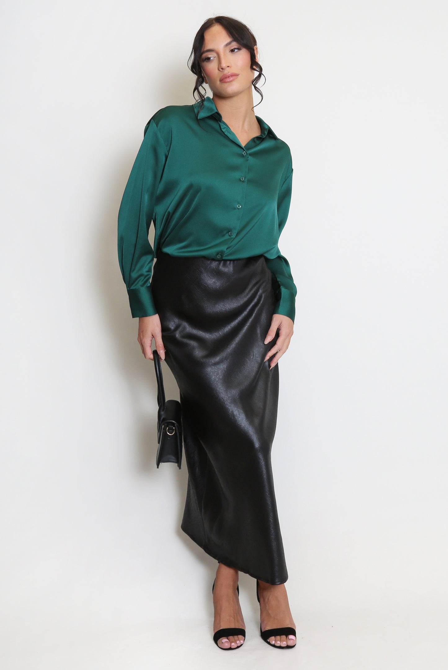 Embossed Satin BIas Cut Midi Skirt