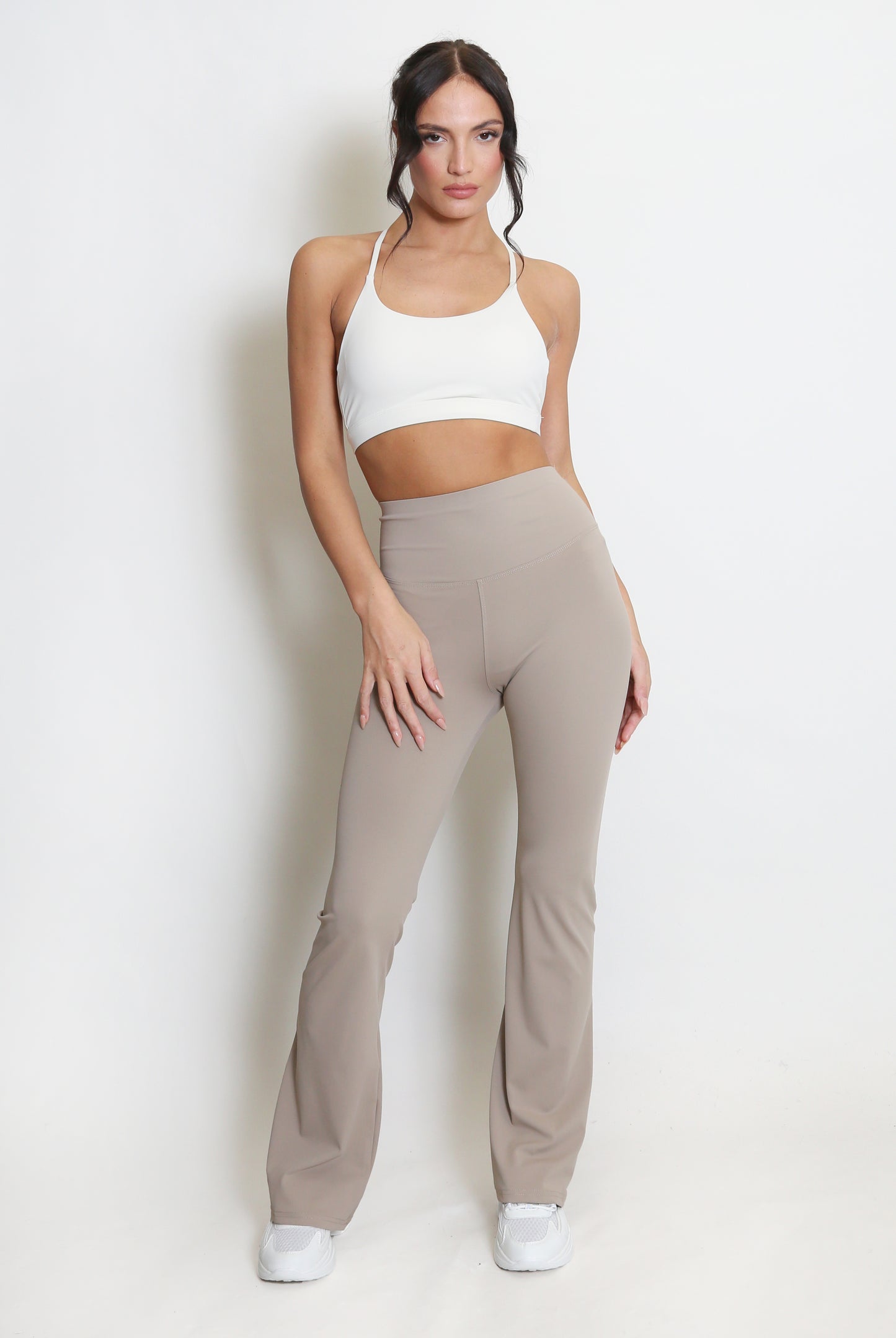 Taupe Elasticated Waist Push Up Flare Trouser