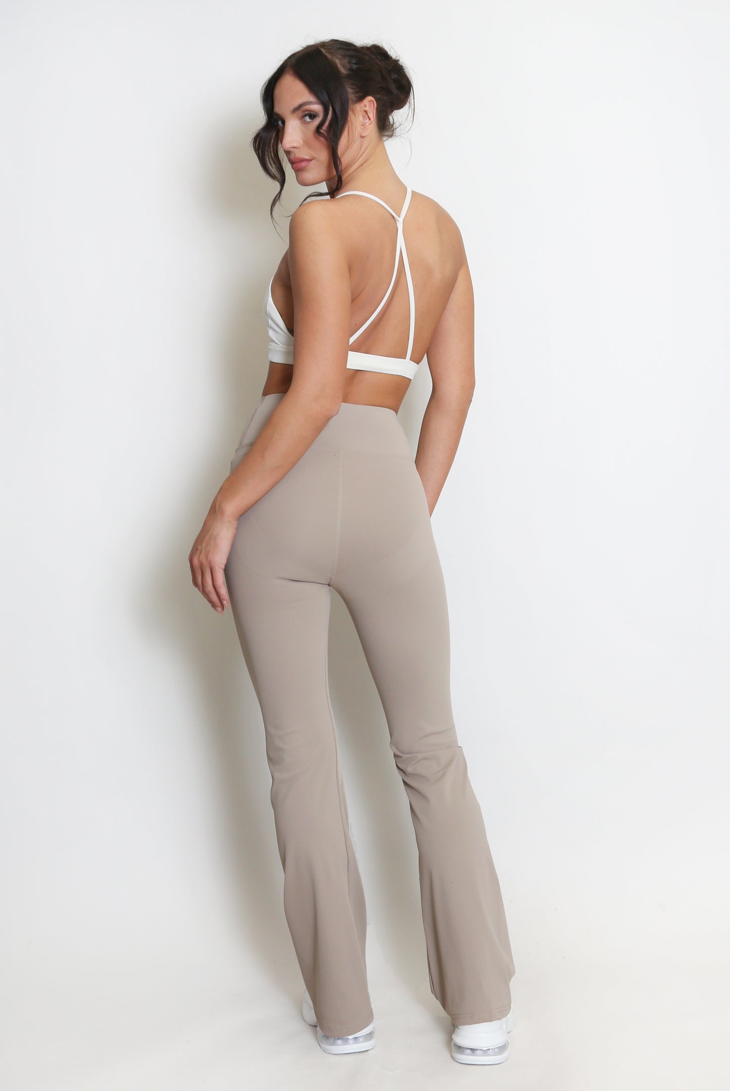 Taupe Elasticated Waist Push Up Flare Trouser