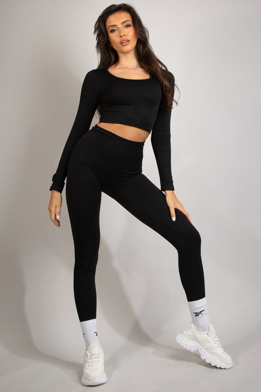 Black High Waist Ribbed Gym Leggings