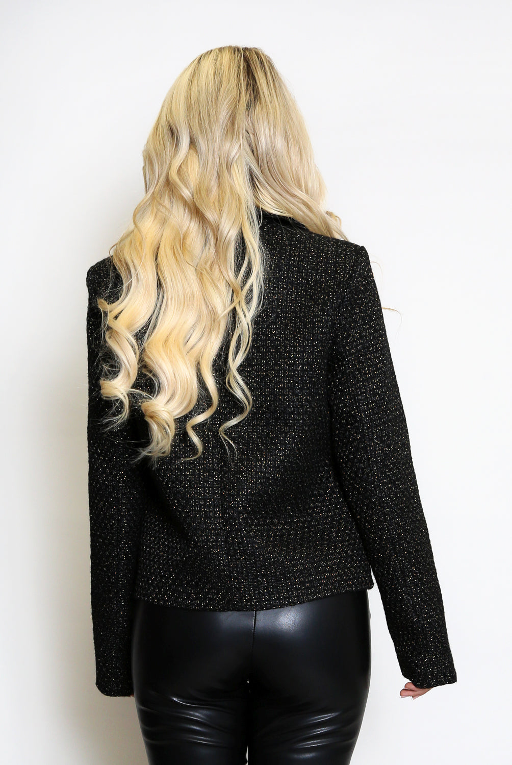 Black Metallic Woven Box Blazer