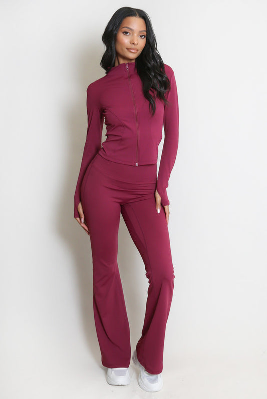 Burgundy Push Up Flare Trousers