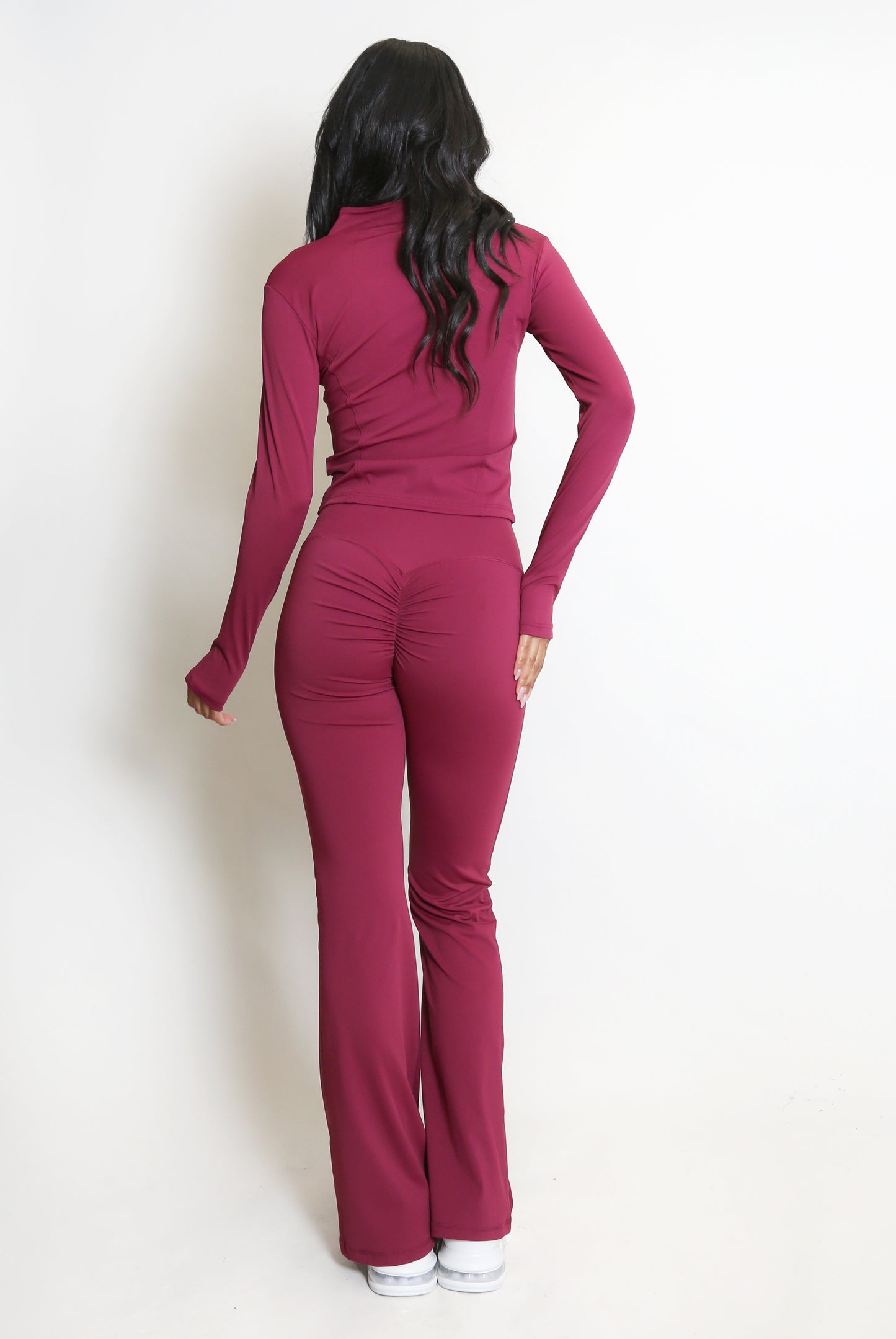 Burgundy Push Up Flare Trousers