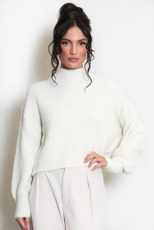 Beige Mohair Knit High Neck Jumper