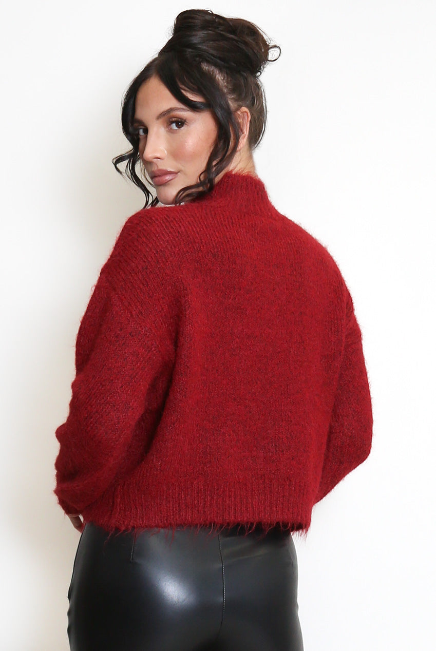 Wine Mohair Knit High Neck Jumper