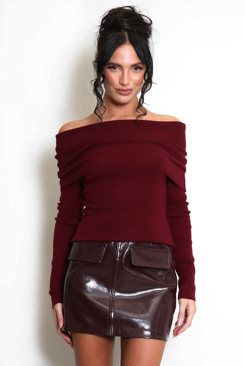 Burgundy Soft Knit Bardot Jumper