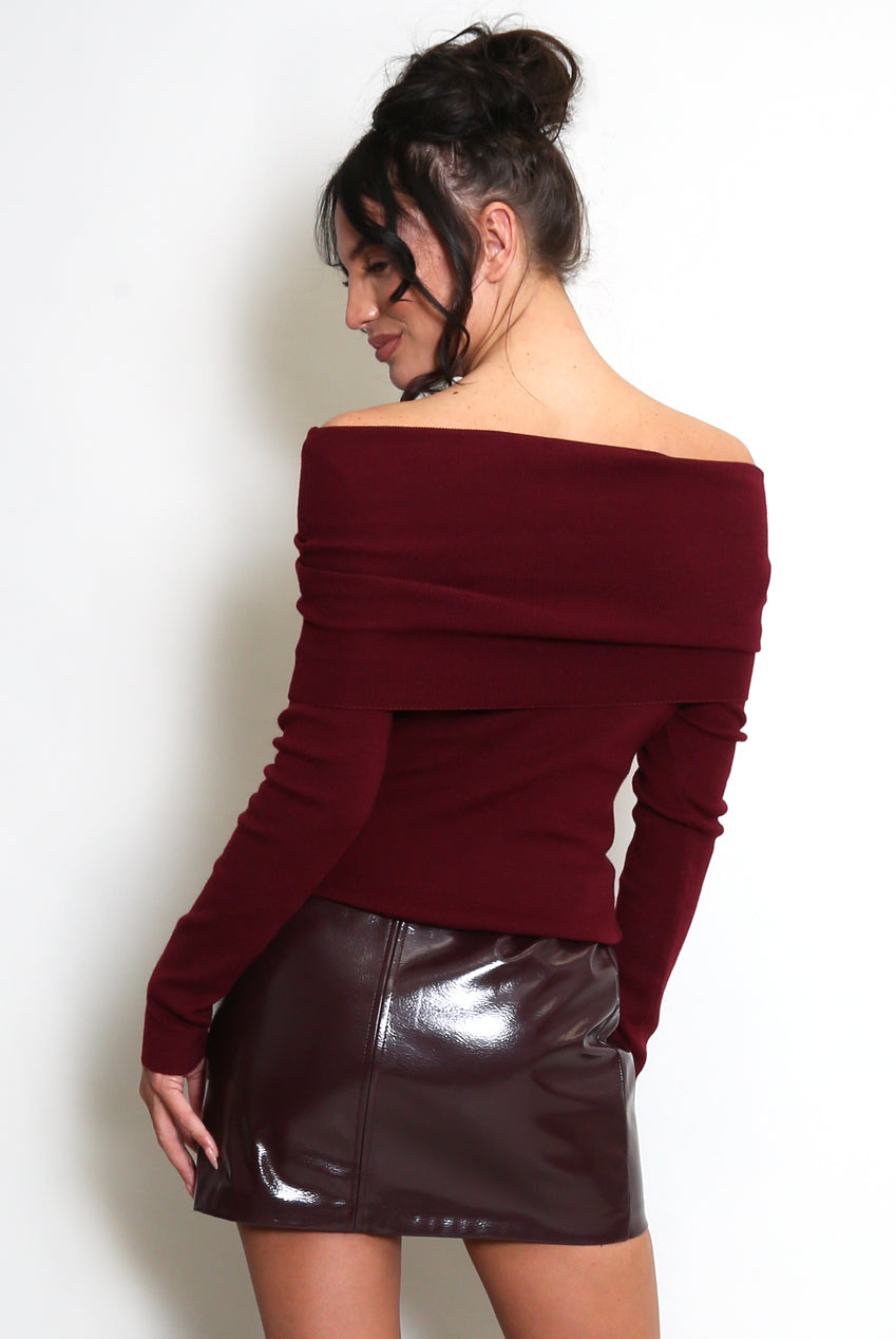 Burgundy Soft Knit Bardot Jumper