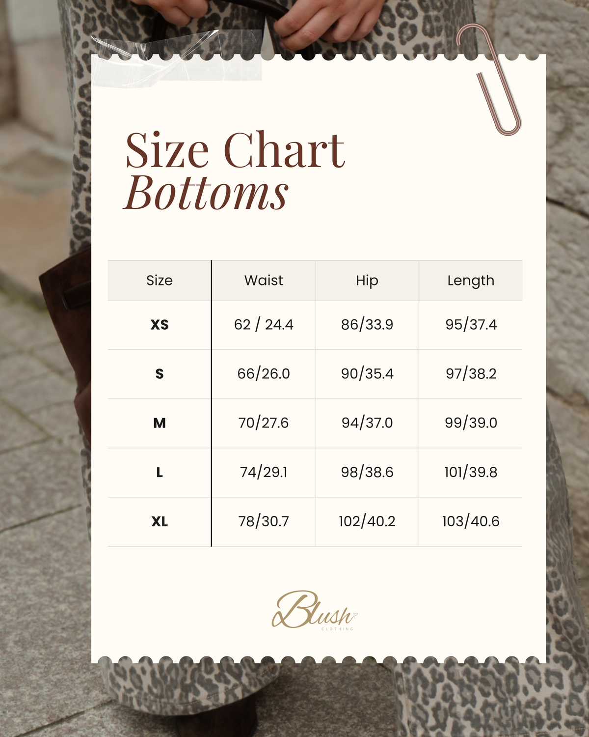 Bottoms size chart