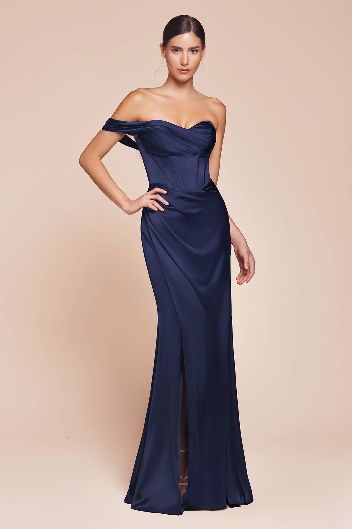 ONE SHOULDER SATIN CORSET GOWN
: Espresso / 10