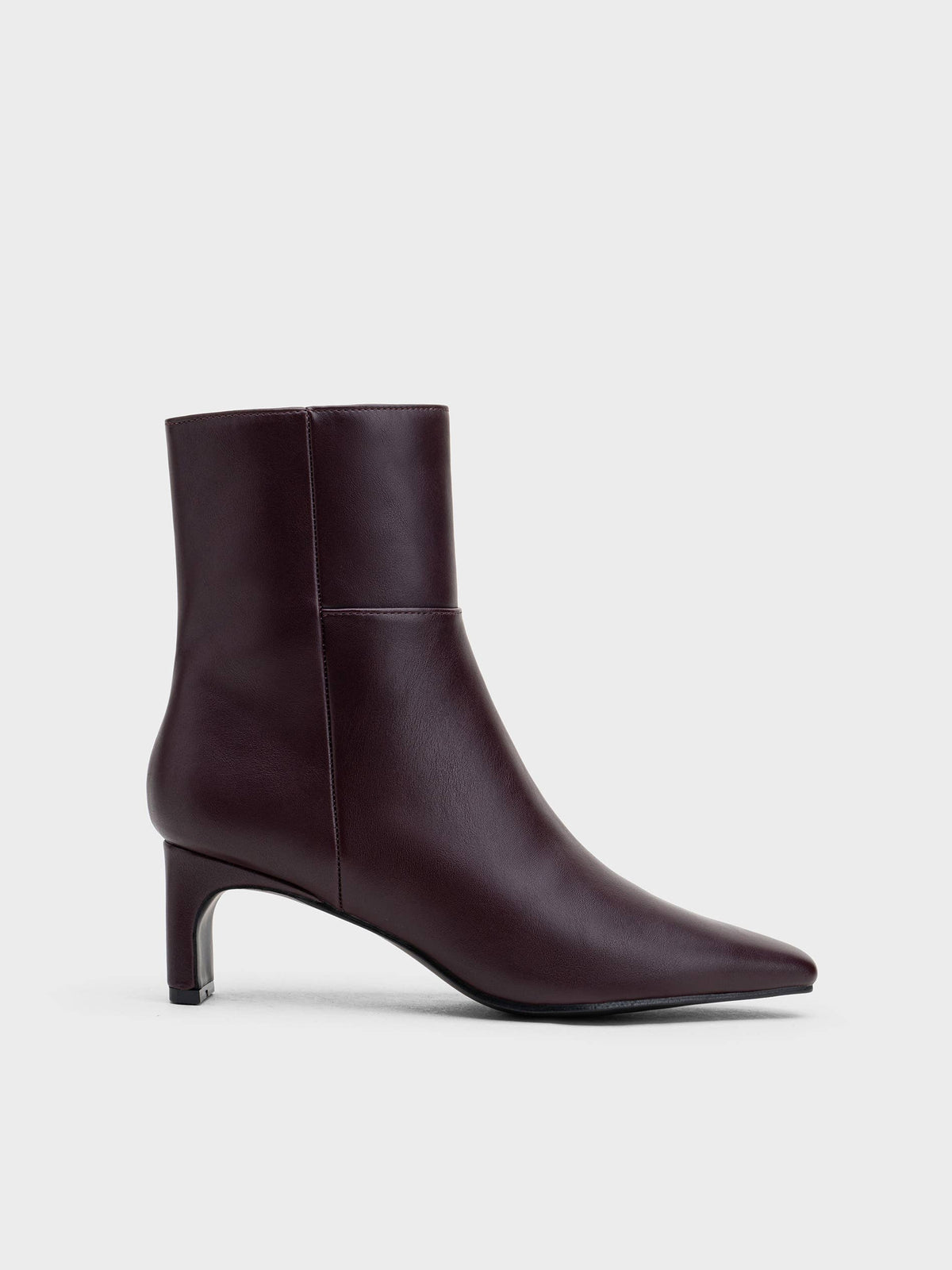Wine Pointed Toe Ankle Boots with Side Zip