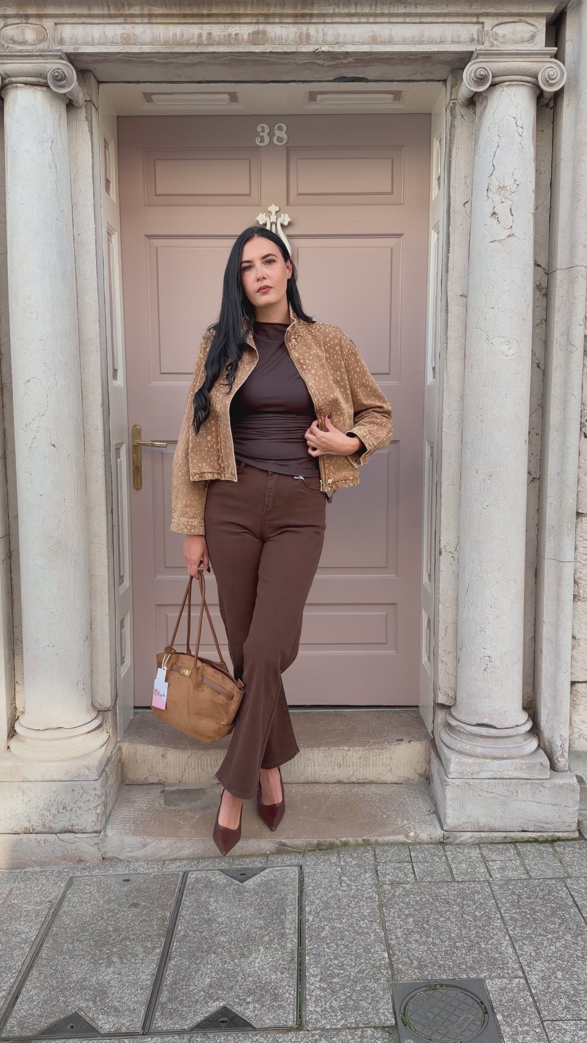 Brown Denim High Waisted Straight Leg Jeans